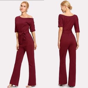 SHEIN Burgundy Button Tie Jumpsuit